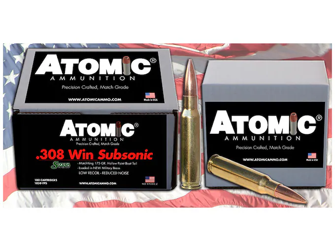 Atomic Ammunition Match Subsonic 308 Winchester Ammo 175 Grain Sierra MatchKing Jacketed Hollow Point Box of 100 - Fast Ship Atomic Ammunition Match Subsonic 308 Winchester Ammo 175 Grain Sierra MatchKing Jacketed Hollow Point Box of 100 - Fast Ship - Ammunition - Glock Pistol Switch