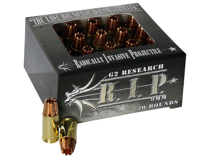Shop G2 Research R.I.P. 9mm Luger Ammo 92 Grain G2 R.I.P. Fragmenting Hollow Point Lead Free Box of 100 rounds Shop G2 Research R.I.P. 9mm Luger Ammo 92 Grain G2 R.I.P. Fragmenting Hollow Point Lead Free Box of 100 rounds - Ammunition - Glock Pistol Switch